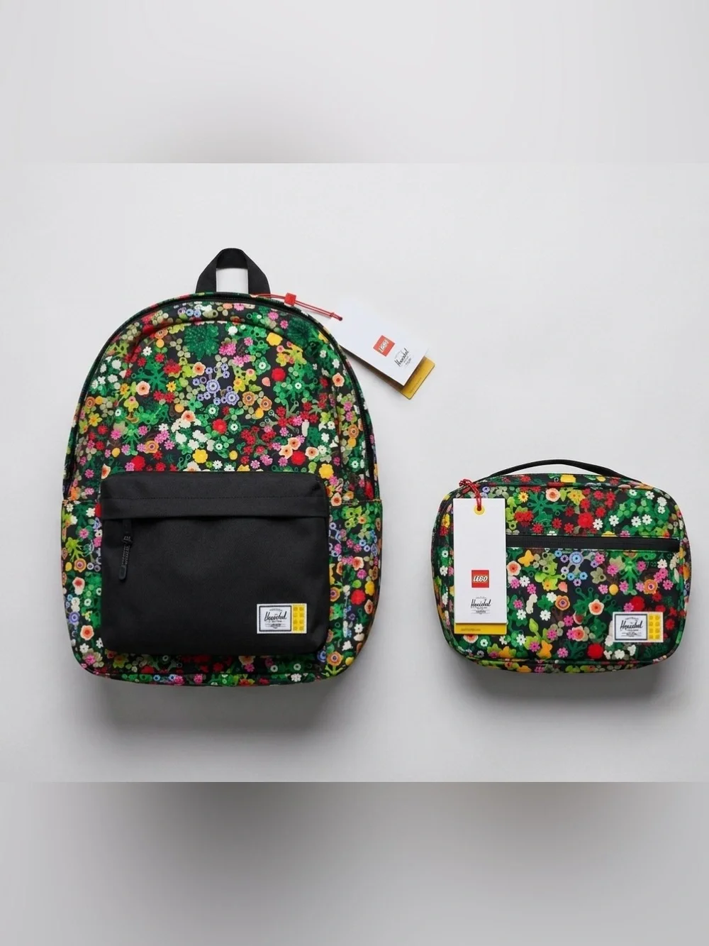 Herschel x LEGO Heritage Backpack & Matching Lunch Bag Set floral multi 15L NWT
